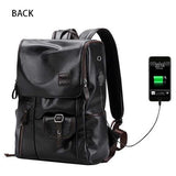 Men's Leather USB Charging Backpack - Anti Theft
