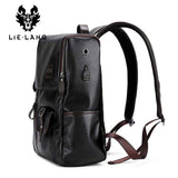 Men's Leather USB Charging Backpack - Anti Theft