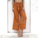 Print Wide Leg Pants Women Casual Pants Trousers High Waist Tie Belt Beach Summer Pants Female Clothes Pantalon Palazzo Pant