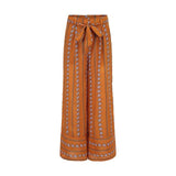 Print Wide Leg Pants Women Casual Pants Trousers High Waist Tie Belt Beach Summer Pants Female Clothes Pantalon Palazzo Pant