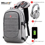 Men's External USB Charging Backpack &amp; Headphone Plug - Anti Theft - Large Laptop Bag