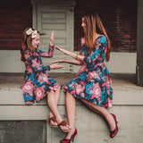 Mom＆Me Lady Three Quarter Floral Print Dress Family Outfits Clothes