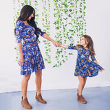Mom＆Me Lady Half Sleeve Floral Print Dress Family Outfits Clothes